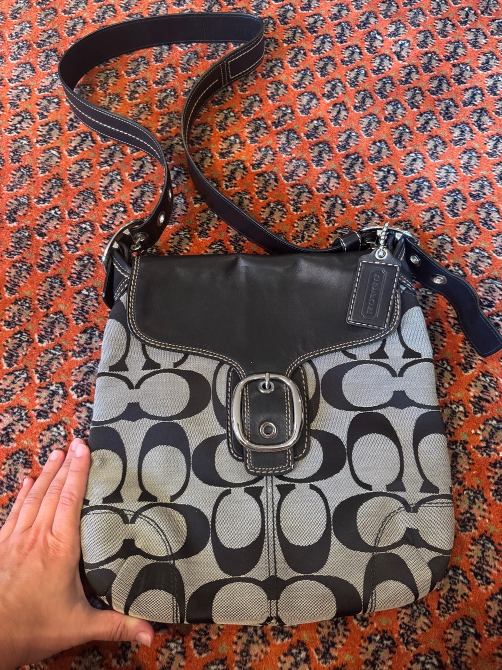 Large Coach Black and Gray Signature Canvas Shoulder Bag